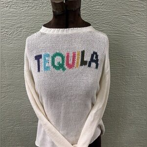 Wooden Ships White Sweater with Multicolor 'TEQUILA' Design